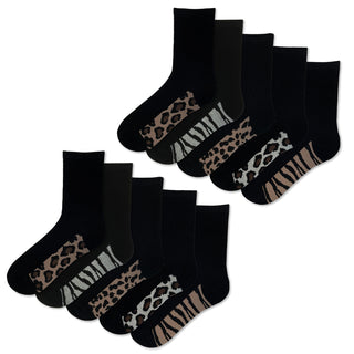 Womens 10 Pack Design Socks (Animal Footbed)
